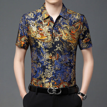 Men's Chinese-Style Business Printed Short Sleeve Shirt