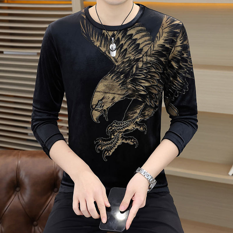 Men’s Eagle Print Pullover Long Sleeve Tops