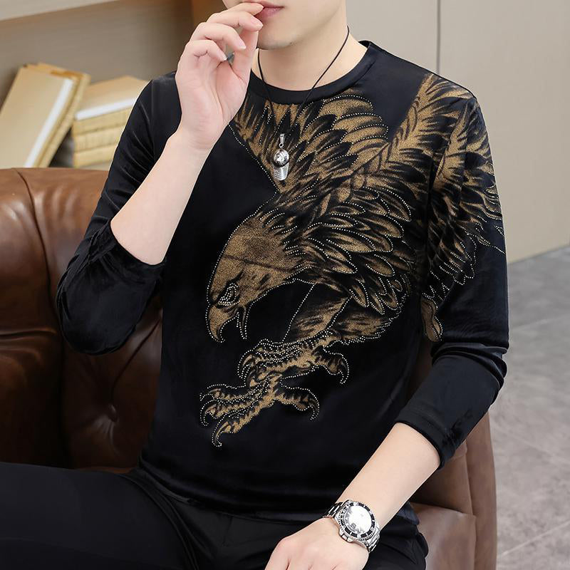 Men’s Eagle Print Pullover Long Sleeve Tops