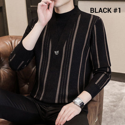 Men's Knit Striped Faux Two Piece Sweater