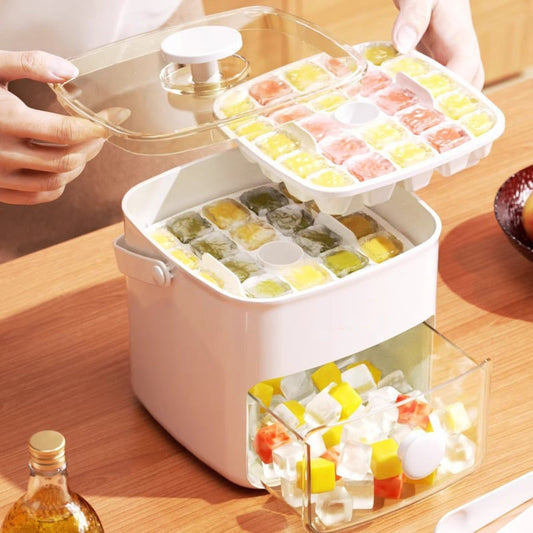 🔥Essentials for Summer🧊2 Tier Convenient Push-In Ice Cube Mold with Tray Case❄️🍹