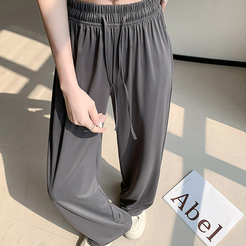 Casual Cool Feeling Drawstring Wide Leg Pants