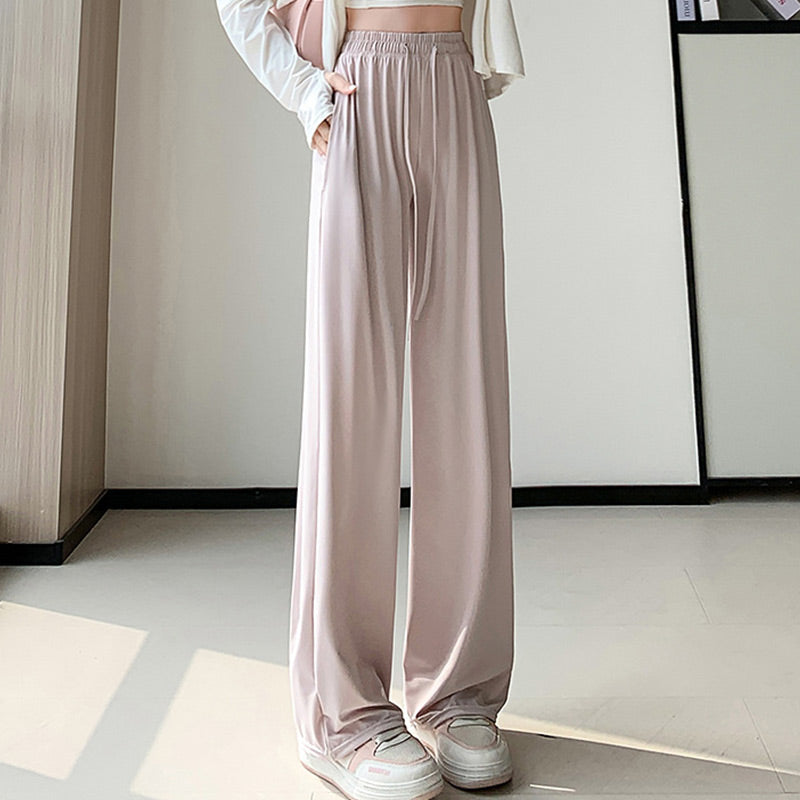 Casual Cool Feeling Drawstring Wide Leg Pants