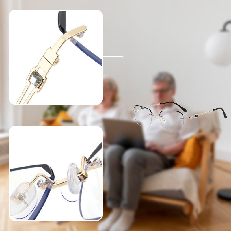 Fashionable HD Rimless Cut Rim 0°Anti Blue Light Raw Crystal Glasses