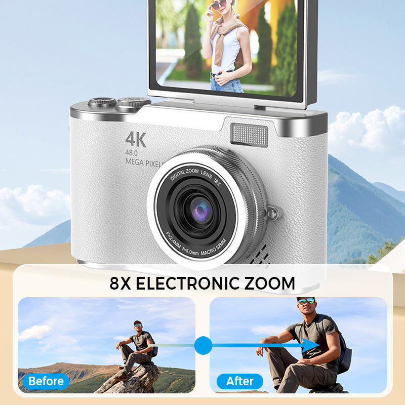 💎 60% OFF! 💎 4K HD Flip-Screen Digital Camera – 8X Zoom, Auto Focus & Rotating Screen for Vlogging & Selfies 📸🌈
