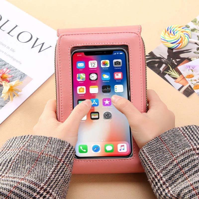 👜50% OFF NOW! Simple And Elegant Women's Touchscreen Crossbody Phone Wallet‑Transparent Window PU Leather Purse, Multi‑Card Slot Shoulder Bag for Daily Shopping Travel
