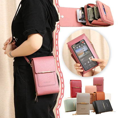 👜50% OFF NOW! Simple And Elegant Women's Touchscreen Crossbody Phone Wallet‑Transparent Window PU Leather Purse, Multi‑Card Slot Shoulder Bag for Daily Shopping Travel