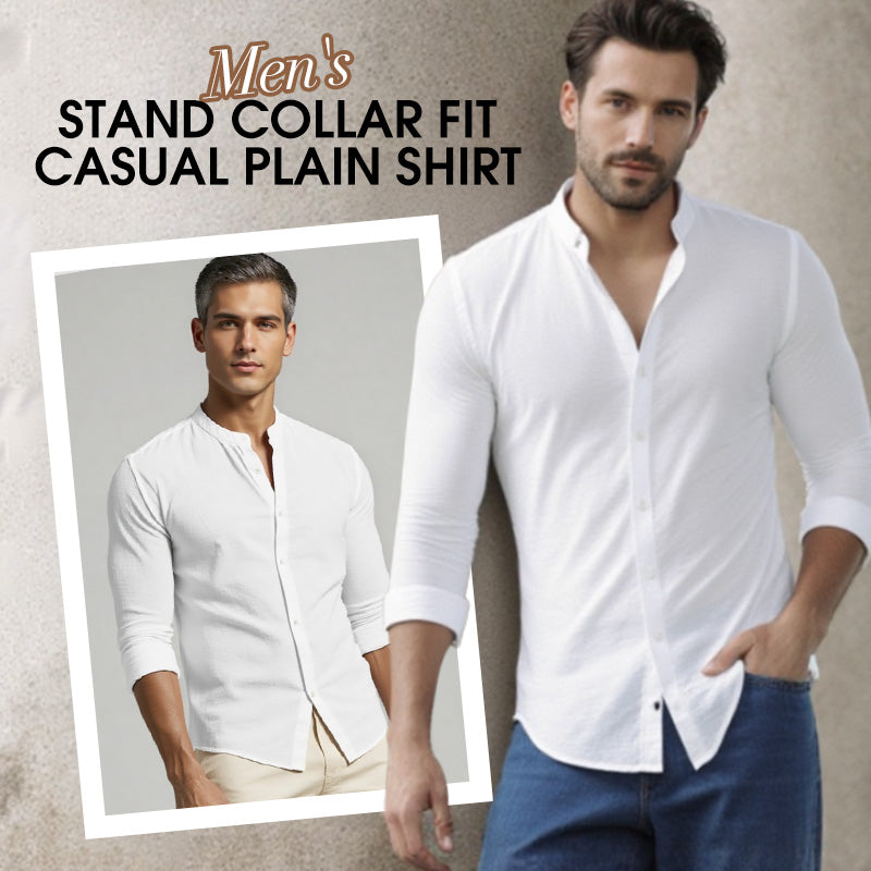 🔥Hot Sale/Soon Out of Stock‼️Men's Stand Collar Fit Casual Plain Shirt