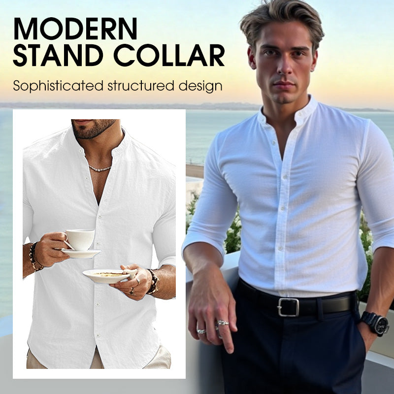 🔥Hot Sale/Soon Out of Stock‼️Men's Stand Collar Fit Casual Plain Shirt