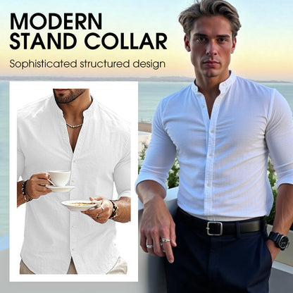 🔥Hot Sale/Soon Out of Stock‼️Men's Stand Collar Fit Casual Plain Shirt