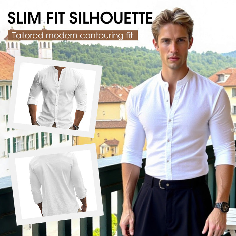 🔥Hot Sale/Soon Out of Stock‼️Men's Stand Collar Fit Casual Plain Shirt