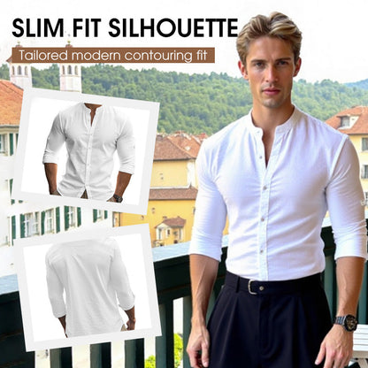 🔥Hot Sale/Soon Out of Stock‼️Men's Stand Collar Fit Casual Plain Shirt