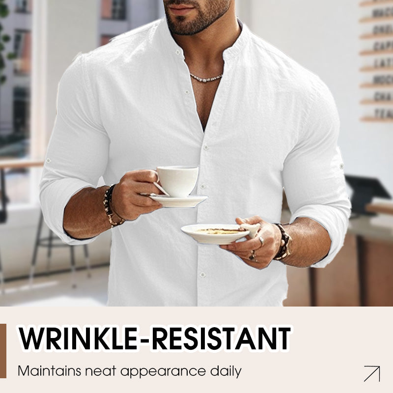 🔥Hot Sale/Soon Out of Stock‼️Men's Stand Collar Fit Casual Plain Shirt