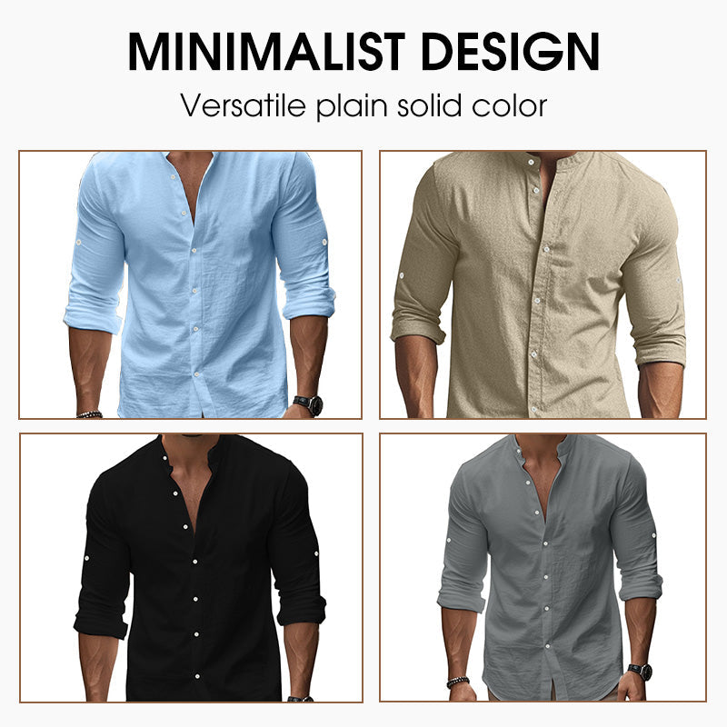 🔥Hot Sale/Soon Out of Stock‼️Men's Stand Collar Fit Casual Plain Shirt