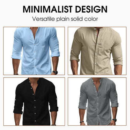 🔥Hot Sale/Soon Out of Stock‼️Men's Stand Collar Fit Casual Plain Shirt