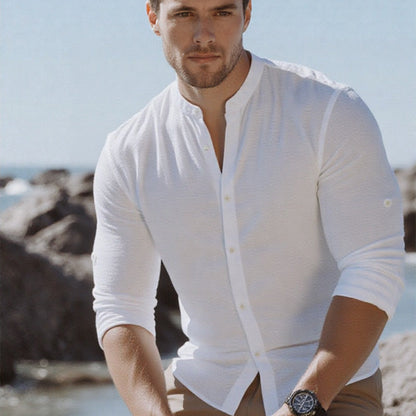 🔥Hot Sale/Soon Out of Stock‼️Men's Stand Collar Fit Casual Plain Shirt