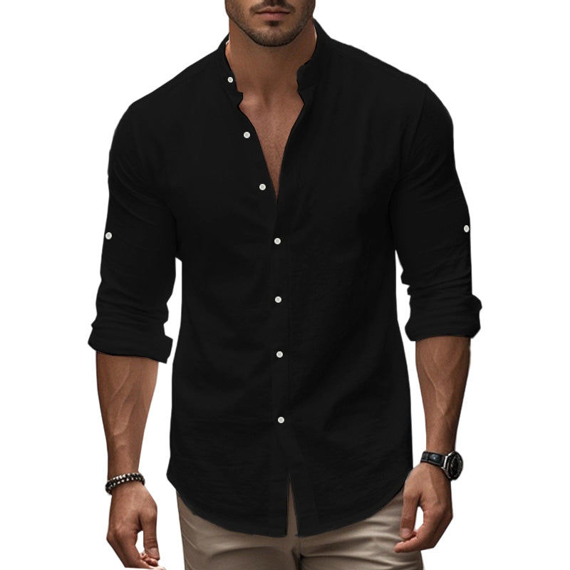 🔥Hot Sale/Soon Out of Stock‼️Men's Stand Collar Fit Casual Plain Shirt