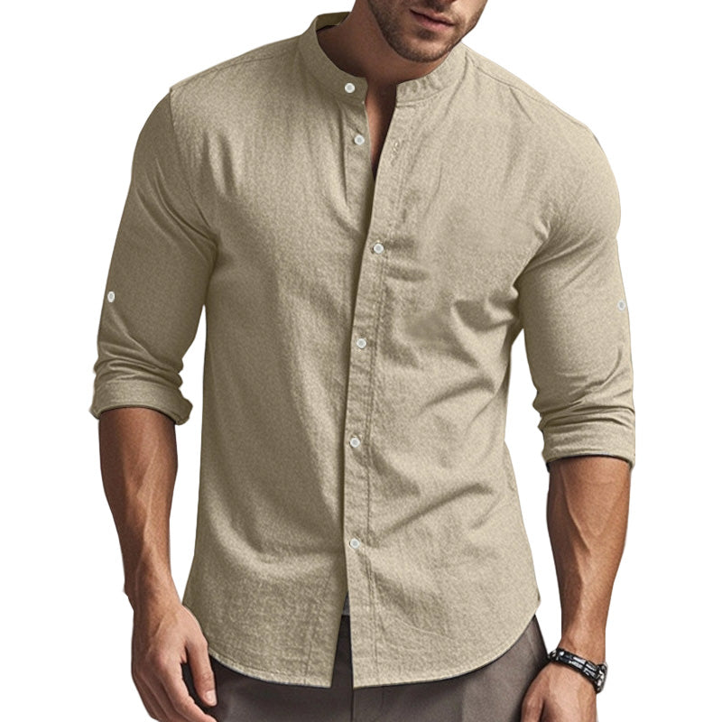 🔥Hot Sale/Soon Out of Stock‼️Men's Stand Collar Fit Casual Plain Shirt