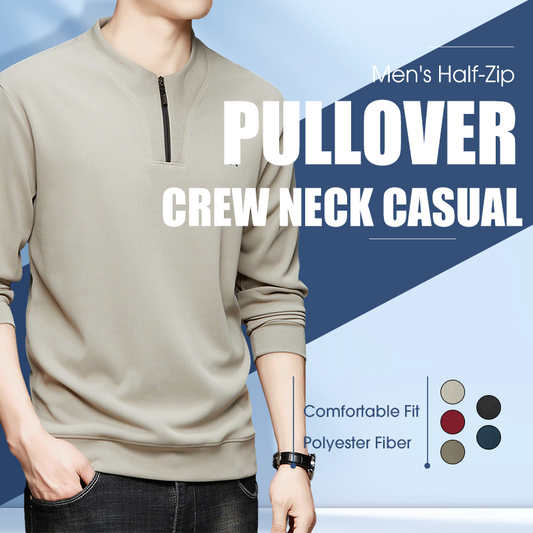 Men's Half-Zip Crew Neck Casual Pullover