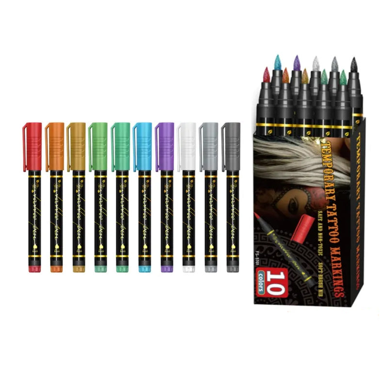 10-Color Temporary Tattoo Markers Set