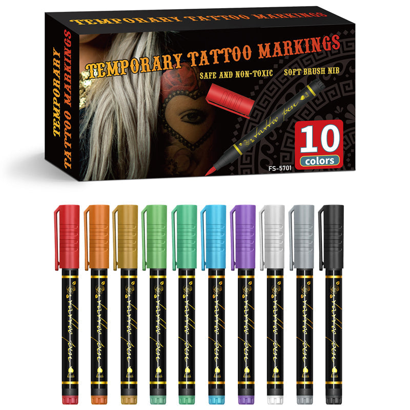 10-Color Temporary Tattoo Markers Set