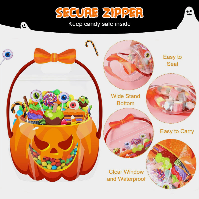 ❄️Summerfresh 50% OFF!🍬20-Pack Pumpkin Halloween Treat Bags – Resealable Clear Party Favour Bags with Handles