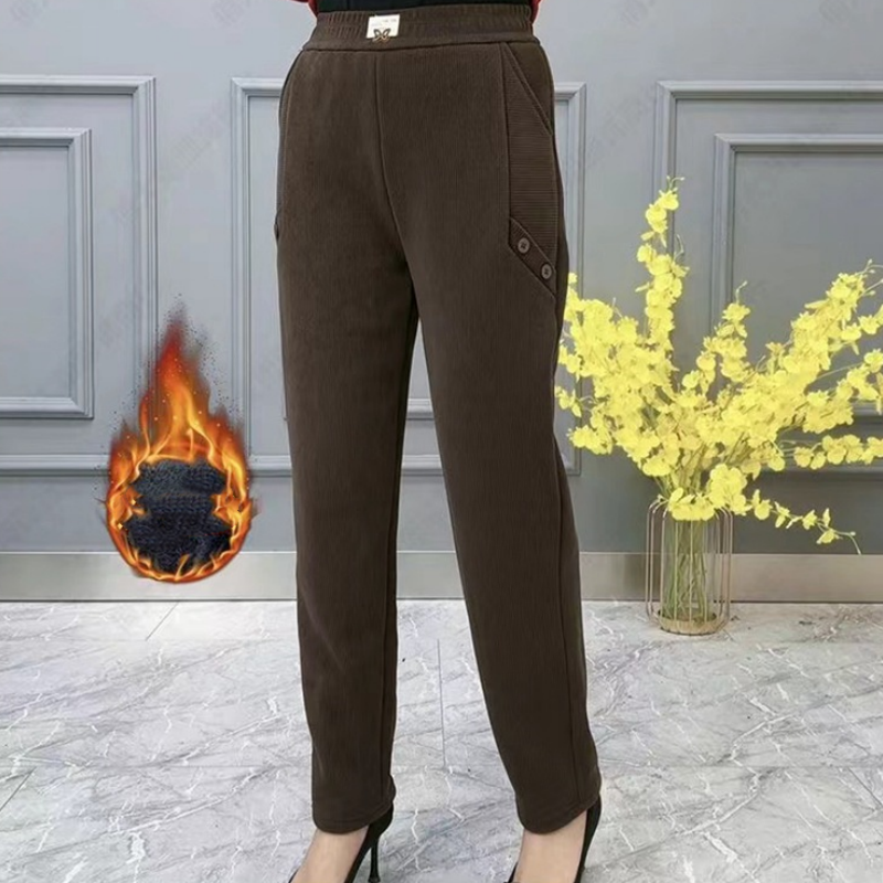 Women's Button-Detail Warm Thickened Casual Pants