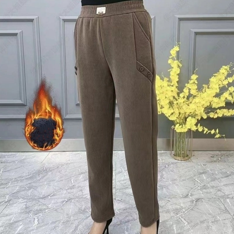 Women's Button-Detail Warm Thickened Casual Pants