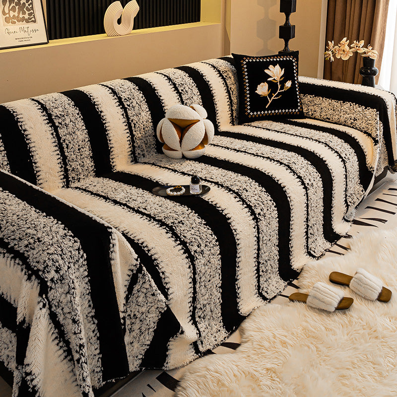 ⏳🔥LIMITED-TIME 50% OFF! ⏰Soft Plush Non‑Slip Couch Cover – Thick Striped Sofa Throw Cover, Cozy Winter‑Friendly Furniture Protector for Living Room, Anti‑Slip Universal Sofa Slipcover