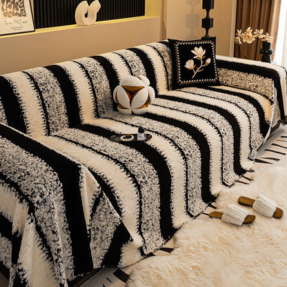 ⏳🔥LIMITED-TIME 50% OFF! ⏰Soft Plush Non‑Slip Couch Cover – Thick Striped Sofa Throw Cover, Cozy Winter‑Friendly Furniture Protector for Living Room, Anti‑Slip Universal Sofa Slipcover