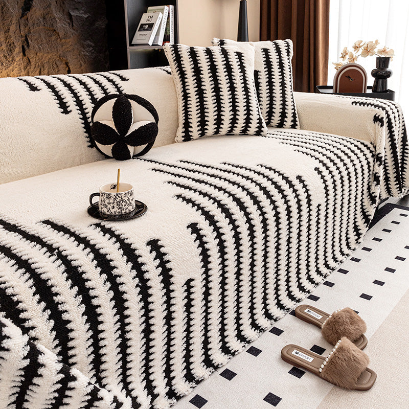 ⏳🔥LIMITED-TIME 50% OFF! ⏰Soft Plush Non‑Slip Couch Cover – Thick Striped Sofa Throw Cover, Cozy Winter‑Friendly Furniture Protector for Living Room, Anti‑Slip Universal Sofa Slipcover