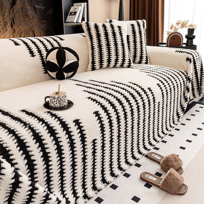 ⏳🔥LIMITED-TIME 50% OFF! ⏰Soft Plush Non‑Slip Couch Cover – Thick Striped Sofa Throw Cover, Cozy Winter‑Friendly Furniture Protector for Living Room, Anti‑Slip Universal Sofa Slipcover