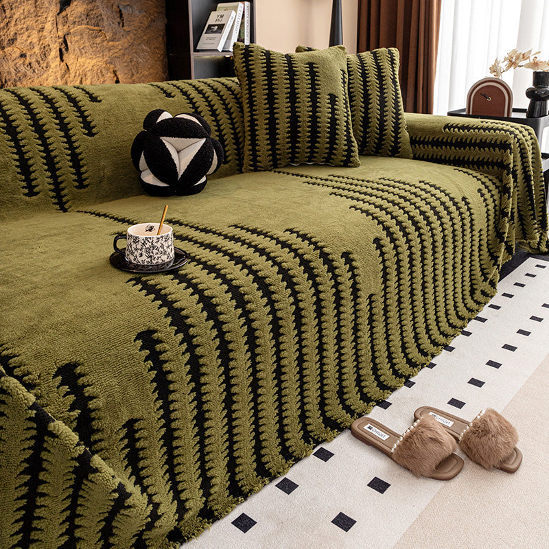 ⏳🔥LIMITED-TIME 50% OFF! ⏰Soft Plush Non‑Slip Couch Cover – Thick Striped Sofa Throw Cover, Cozy Winter‑Friendly Furniture Protector for Living Room, Anti‑Slip Universal Sofa Slipcover