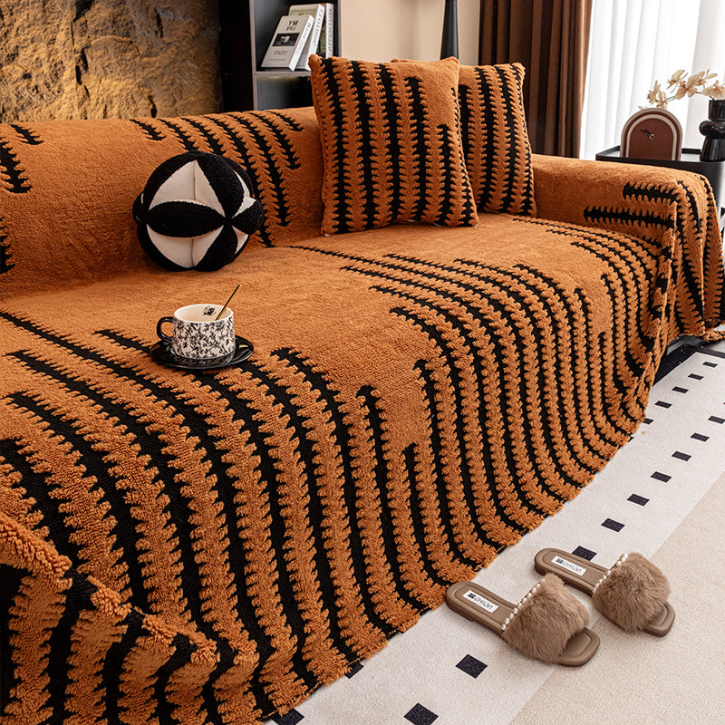 ⏳🔥LIMITED-TIME 50% OFF! ⏰Soft Plush Non‑Slip Couch Cover – Thick Striped Sofa Throw Cover, Cozy Winter‑Friendly Furniture Protector for Living Room, Anti‑Slip Universal Sofa Slipcover