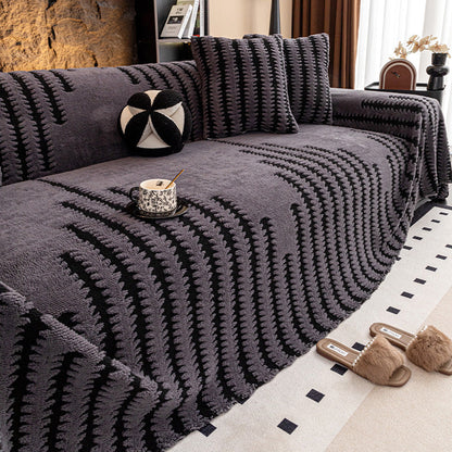 ⏳🔥LIMITED-TIME 50% OFF! ⏰Soft Plush Non‑Slip Couch Cover – Thick Striped Sofa Throw Cover, Cozy Winter‑Friendly Furniture Protector for Living Room, Anti‑Slip Universal Sofa Slipcover