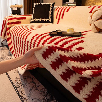 ⏳🔥LIMITED-TIME 50% OFF! ⏰Soft Plush Non‑Slip Couch Cover – Thick Striped Sofa Throw Cover, Cozy Winter‑Friendly Furniture Protector for Living Room, Anti‑Slip Universal Sofa Slipcover
