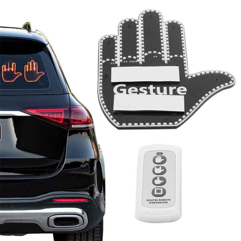 ✋Car Hand Gesture LED Light with Remote Control, Funny Rear Window Finger Signal Light, Novelty Car Decor Lamp for Rear Windshield