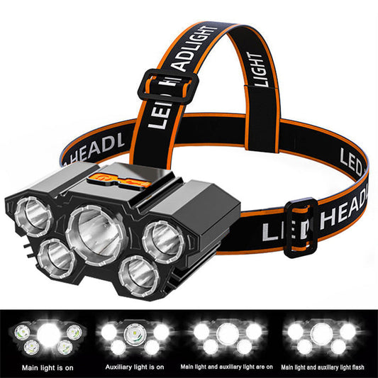 5-LED Rechargeable Headlamp with 3 Modes