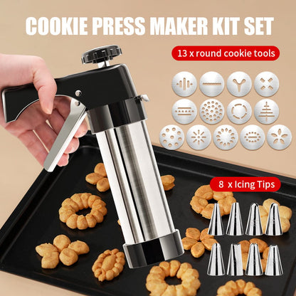 🔥HOT SALE 49% OFF🔥Stainless Steel Cookie Pres with 13 Discs & 8 Nozzles