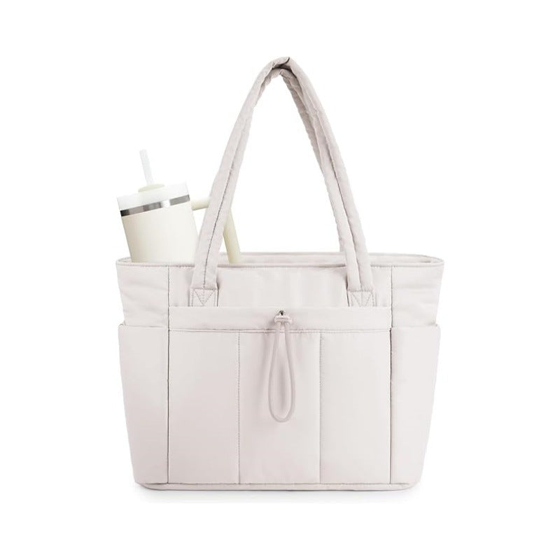 🎒 Natural Puffer Tote Bag – Nylon/Waterproof Lining – 20 L & Elastic Pocket for a 40 oz Water Bottle – Perfect for Work, the Gym, and Travel 🏋️