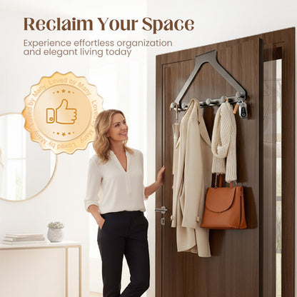 🚪✨ 6-Hook Over-the-Door Rack, No Drilling | Heavy-Duty Carbon Steel, Tool-Free Installation & Instant Space Saving