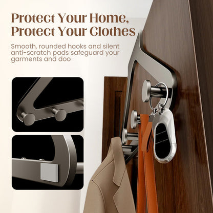 🚪✨ 6-Hook Over-the-Door Rack, No Drilling | Heavy-Duty Carbon Steel, Tool-Free Installation & Instant Space Saving