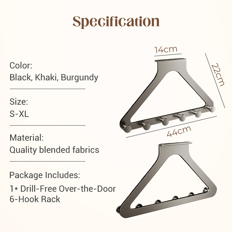 🚪✨ 6-Hook Over-the-Door Rack, No Drilling | Heavy-Duty Carbon Steel, Tool-Free Installation & Instant Space Saving