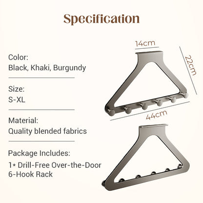 🚪✨ 6-Hook Over-the-Door Rack, No Drilling | Heavy-Duty Carbon Steel, Tool-Free Installation & Instant Space Saving