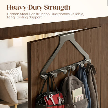 🚪✨ 6-Hook Over-the-Door Rack, No Drilling | Heavy-Duty Carbon Steel, Tool-Free Installation & Instant Space Saving