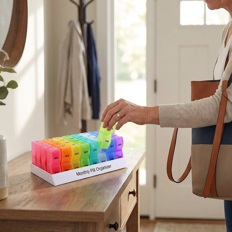 🔥Last Day Sale 60% OFF⏰💊📅 Daily 31-Day Pill Organizer Travel Case – 🔒📦 4-Week Medication Box with Compartments & Labels, Ideal for Weekly Planning, Vacations & Seniors, Compact Storage