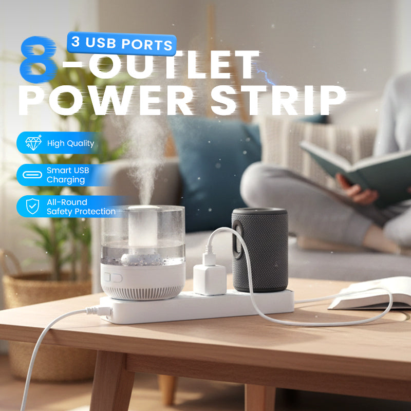 8-Outlet Power Strip with 3 USB Ports