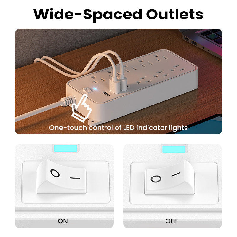 8-Outlet Power Strip with 3 USB Ports