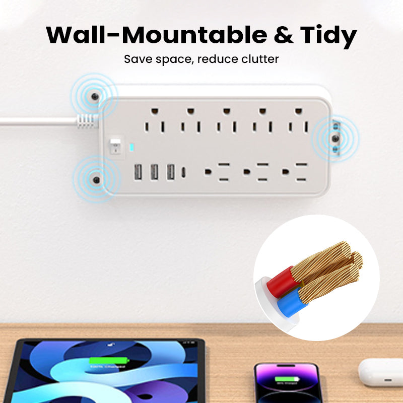 8-Outlet Power Strip with 3 USB Ports