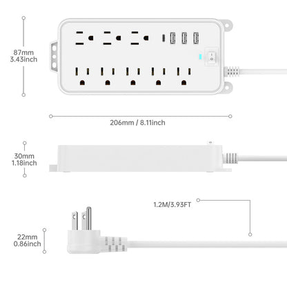 8-Outlet Power Strip with 3 USB Ports